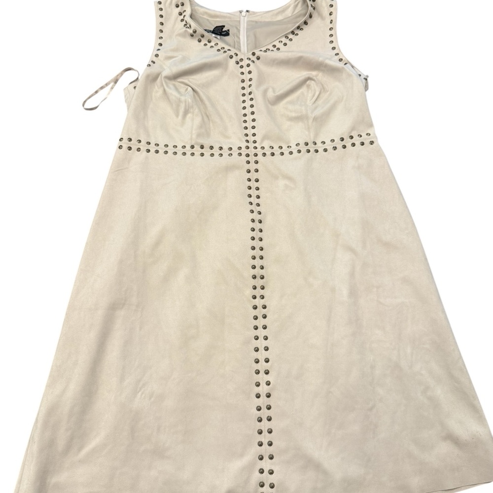 INC Womens Faux Suede Studded Cocktail Dress Warm Vanilla Size 16W NEW $170